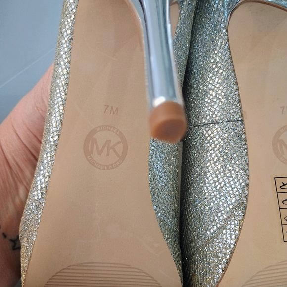 Michael Kors Glittering Silver Peep-Toe Heels - Picture 8 of 9